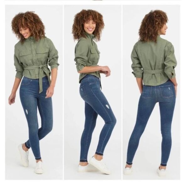 Spanx High Rise Distressed Skinny Jeans - Raw Hem Size Med - Picture 2 of 13